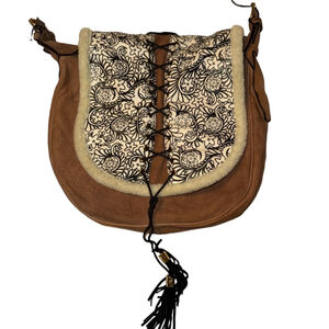 Just Cavalli Hobo Crossbody Bag Brown & White Artsy Lace up Corset New w tags